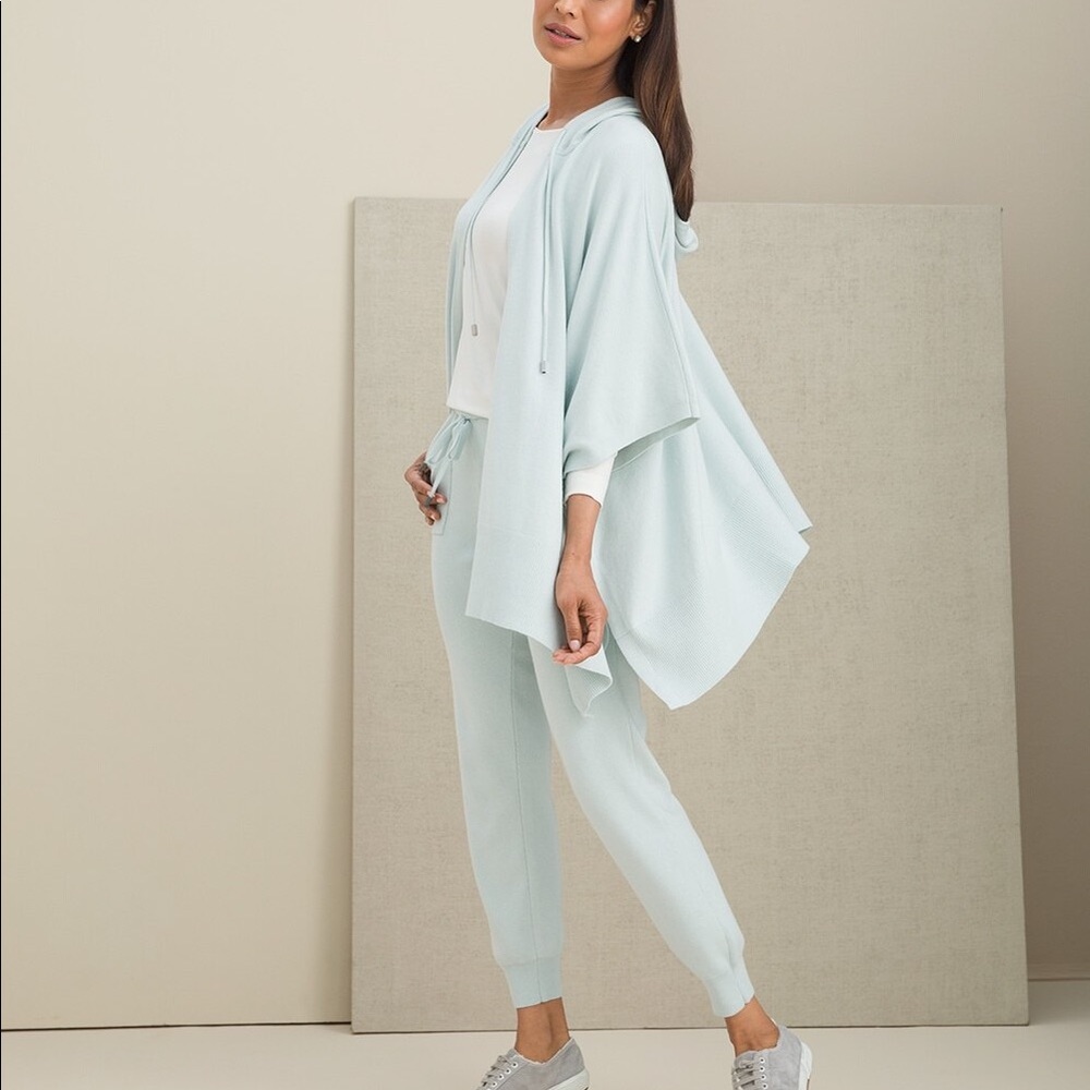Hooded Cotton 2% cashmere ruana poncho